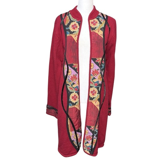 Duster Cardigan Sweater Wool Silk‎ Blend Open Size Large Koos Quilted Mandarin - Picture 3 of 9